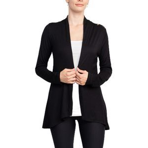 Anne Rose Open Front Long Sleeve Embroidered Back Jersey Cardigan Black/S